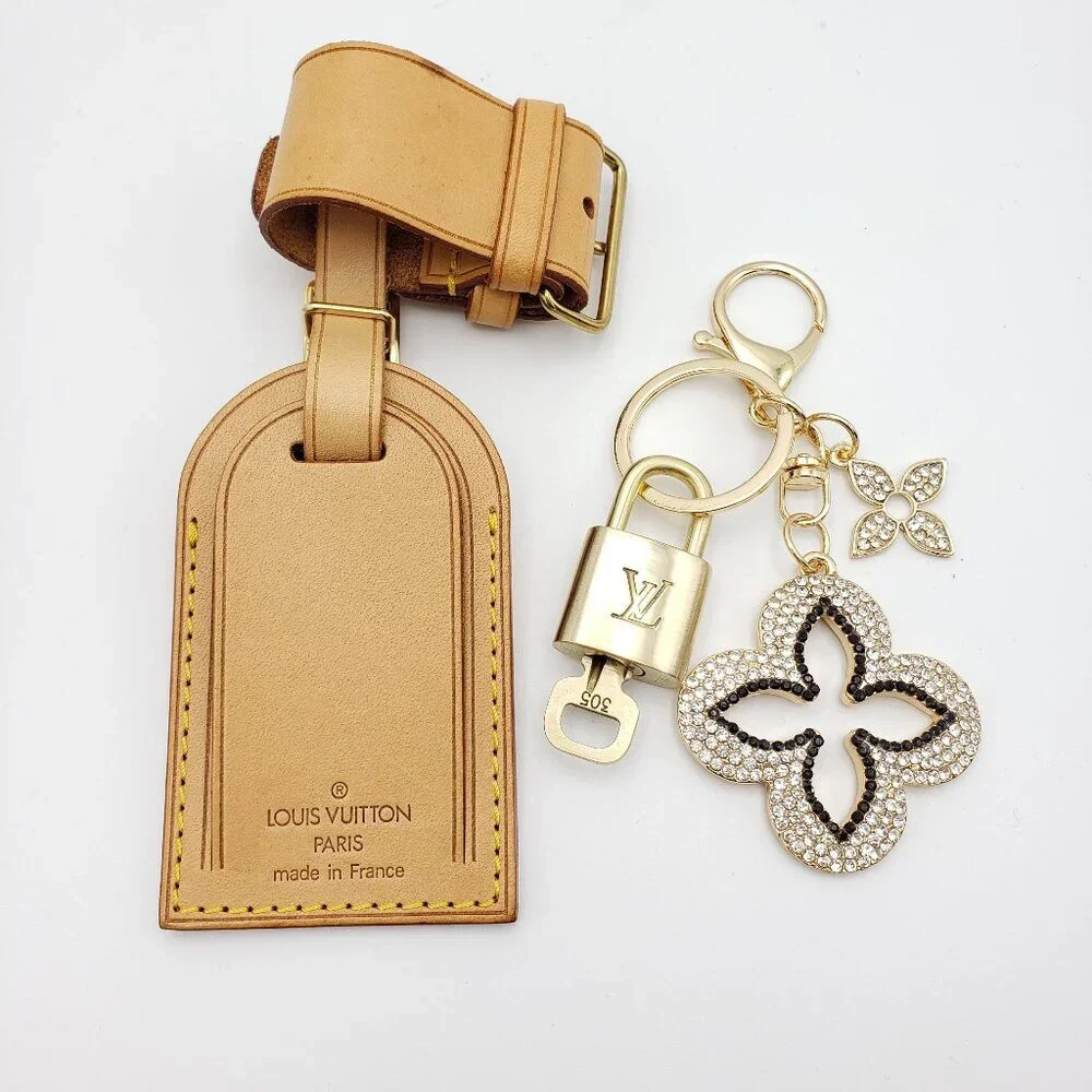 Authentic Louis Vuitton Luggage Nametag and Gold Padlock with Unbranded Keycharm